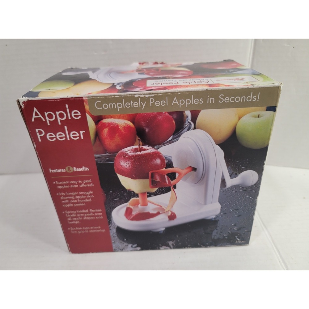 Apple peeler with instructions. Peels apples in seconds. easy clean slices cuts